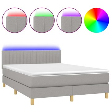 Vidaxl Box spring postelja z vzmetnico LED svetlo siva 140x190cm blago