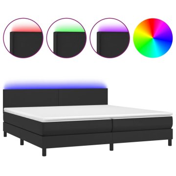 Vidaxl Box spring postelja z vzmetnico LED črna 200x200cm umetno usnje
