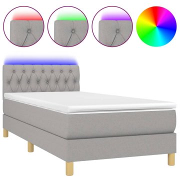 Vidaxl Box spring postelja z vzmetnico LED svetlo siva 90x200 cm blago