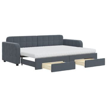 Vidaxl Izvlečna dnevna postelja s predali temno siva 80x200 cm žamet
