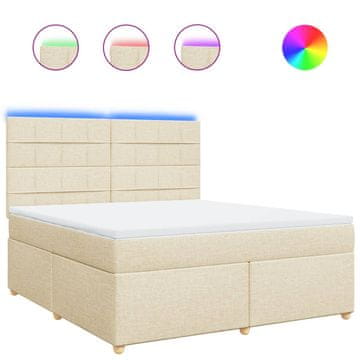 Vidaxl Box spring postelja z vzmetnico krem 180x200 cm blago