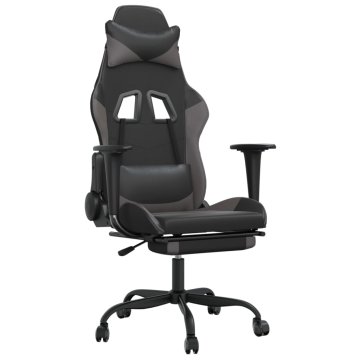 Vidaxl Gaming stol z oporo za noge črno in sivo umetno usnje