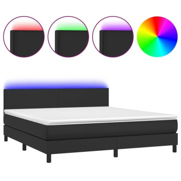 Vidaxl Box spring postelja z vzmetnico LED črna 180x200 cm um. usnje