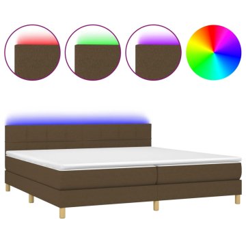 Vidaxl Box spring postelja z vzmetnico LED temno rjava 200x200cm blago