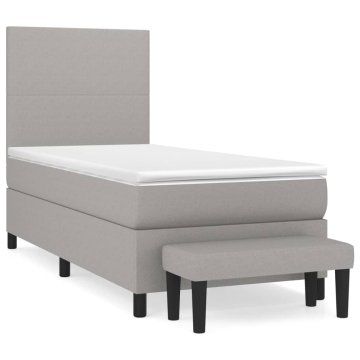 Vidaxl Box spring postelja z vzmetnico svetlo siv 100x200 cm blago