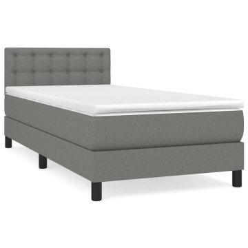 Vidaxl Box spring postelja z vzmetnico temno siva 90x200 cm blago