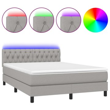 Vidaxl Box spring postelja z vzmetnico LED svetlo siva 140x190cm blago
