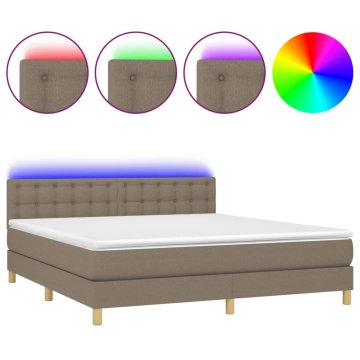 Vidaxl Box spring postelja z vzmetnico LED taupe 160x200 cm blago