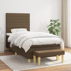 Vidaxl Box spring postelja z vzmetnico temno rjava 90x200 cm blago