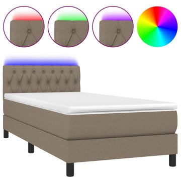 Vidaxl Box spring postelja z vzmetnico LED taupe 90x190 cm blago
