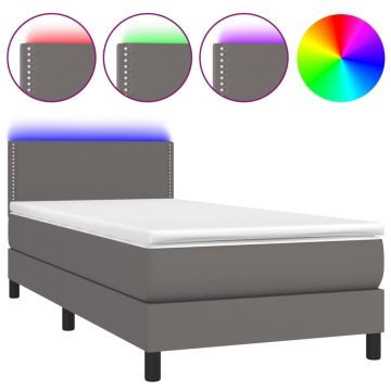 Vidaxl Box spring postelja z vzmetnico LED siva 100x200cm umetno usnje
