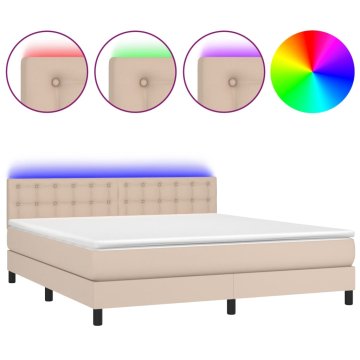 Vidaxl Box spring postelja z vzmetnico LED kapučino 160x200 cm