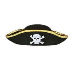 Korbi Piratski klobuk s lobanjo, zložljiv trikon, črn, za karneval