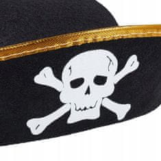 Korbi Piratski klobuk s lobanjo, zložljiv trikon, črn, za karneval