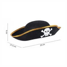 Korbi Piratski klobuk s lobanjo, zložljiv trikon, črn, za karneval
