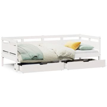 Vidaxl Dnevna postelja s predali bela 90x200 cm trdna borovina
