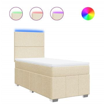 Vidaxl Box spring postelja z vzmetnico krem 90x200 cm blago