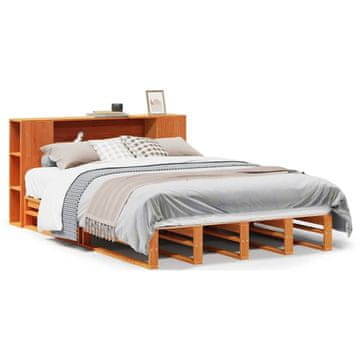 Vidaxl Knjižna postelja brez vzmetnice vošč. rjava 140x190cm trden les