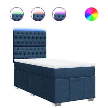 Vidaxl Box spring postelja z vzmetnico modra 90x200 cm blago