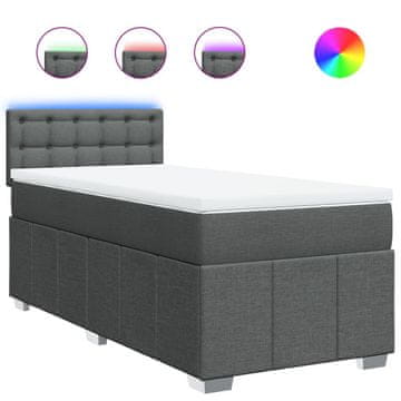 Vidaxl Box spring postelja z vzmetnico temno siva 90x190 cm blago