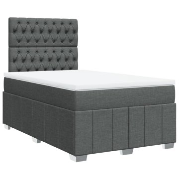 Vidaxl Box spring postelja z vzmetnico temno siva 120x190 cm blago