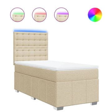 Vidaxl Box spring postelja z vzmetnico krem 90x200 cm blago