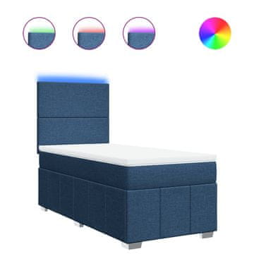 Vidaxl Box spring postelja z vzmetnico modra 90x200 cm blago