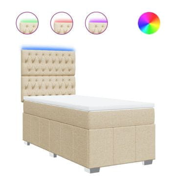 Vidaxl Box spring postelja z vzmetnico krem 90x200 cm blago