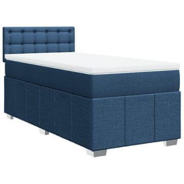 Vidaxl Box spring postelja z vzmetnico modra 90x200 cm blago