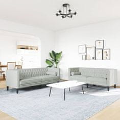 Vidaxl Komplet Chesterfield kavčev z vzglavniki 2-delna siv žamet
