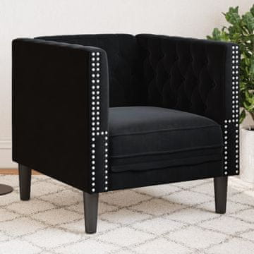 Vidaxl vidaXL Chesterfield fotelj, črn, oblazinjen z žametom