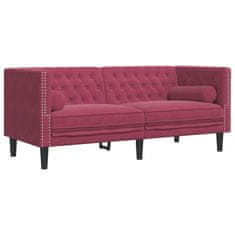 Vidaxl Komplet Chesterfield kavčev z vzglavniki 2-delna rdeč žamet