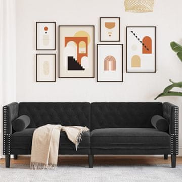 Vidaxl vidaXL Chesterfield kavč z vzglavniki, 3-sedežni, črn, žamet