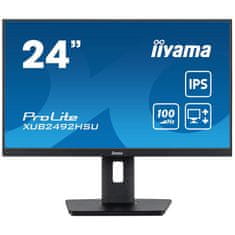 iiyama ProLite monitor XUB2492HSU-B6 24" IPS, Full HD, črn, ultra tanek okvir, HDMI, Display Port, USB Hub, nastavljiva višina, 100Hz