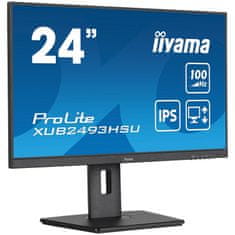 iiyama ProLite monitor XUB2493HSU-B6 24", IPS, 100 Hz, nastavljiv po višini, črn, ultra tanek okvir, HDMI, DisplayPort, reduktor modre svetlobe, brez utripanja