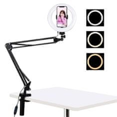 Puluz Selfie Ring krožka LED svetloba 7.9'' + držalo za mizo, črna