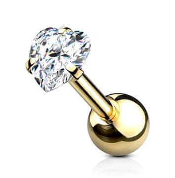 Troli Pozlačen piercing uhan s kristalom Srce