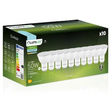 LUMILED 10x LED žarnica GU10 6W = 50W 580lm 6500K Hladno bela NASTAVLJIVA 24° 36° 60°
