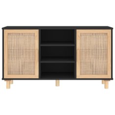 Vidaxl Komoda črna 105x30x60 cm trdna borovina in naravni ratan