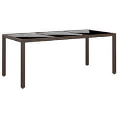 Vidaxl Vrtna miza 190x90x75 cm kaljeno steklo in poli ratan rjava