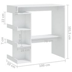 Vidaxl Barska miza s policami bela 100x50x101,5 cm iverna plošča