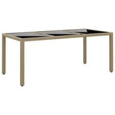 Vidaxl Vrtna miza 190x90x75 cm kaljeno steklo in poli ratan bež