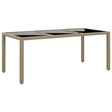 Vidaxl Vrtna miza 190x90x75 cm kaljeno steklo in poli ratan bež