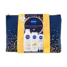 Nivea Q10 & Vitamin Care Set losjon za telo Q10 Vitamin C Firming 400 ml + gel za prhanje Apricot & Apricot Seed Oil 250 ml + krema za roke Q10 Anti-Age 100 ml + kozmetična torbica za ženske