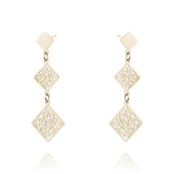 Flamenco Mystique Kovinske uhane iz kirurgične jeklene, pozlačene z 14 karatnim zlatom, dimenzije 4,5 x 1 cm, tip zapiranja z vložkom