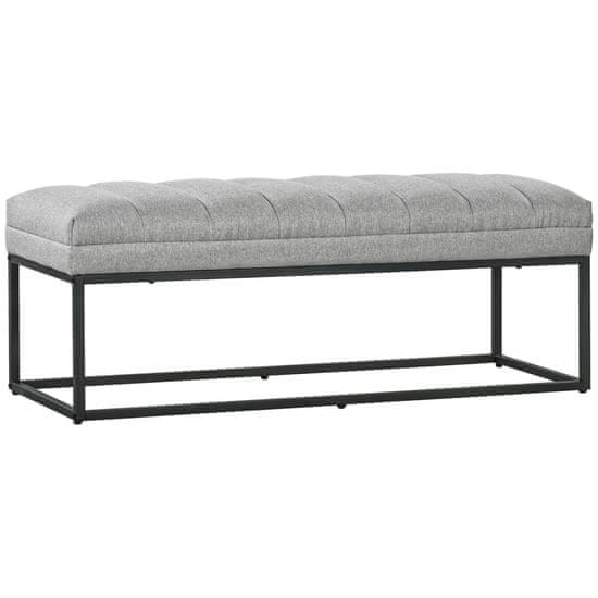 HOMCOM Klop V Videzu Lana Oblazinjena Klop Za Spalnico, Posteljna Klop, Toaletna Klop, Do 200 Kg, Jeklo, Svetlo Siva, 120X44X45,5 Cm
