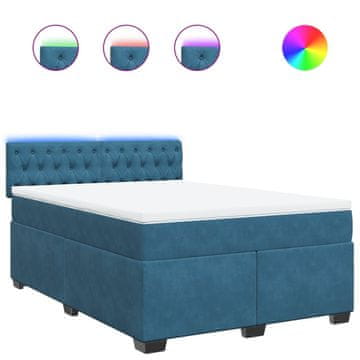 Vidaxl Box spring postelja z vzmetnico modra 160x200 cm žamet