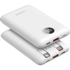 VEGER VEGER powerbank 10000 mAh z vgrajenimi kabli tipa C / Lightning PD QC3.0 2A 22,5W C11C (W1170) bel