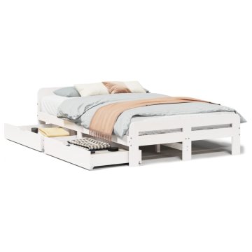 Vidaxl Posteljni okvir brez vzmetnice bel 135x190 cm trdna borovina