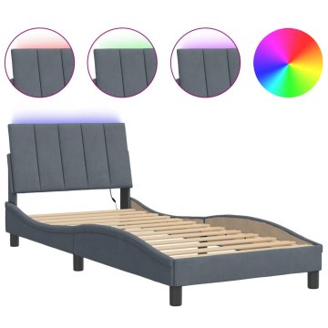 Vidaxl Posteljni okvir z LED brez vzmetnice Hanko temno siv 80x200 cm žamet